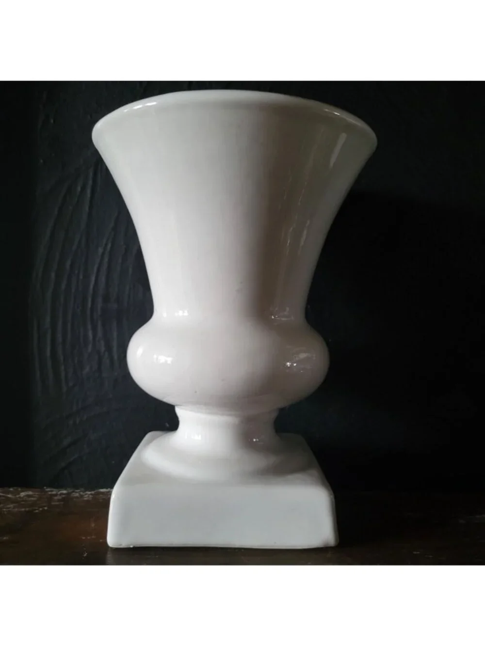 Vintage White Ceramic Pedestal Vase With Classic Urn Shape #316